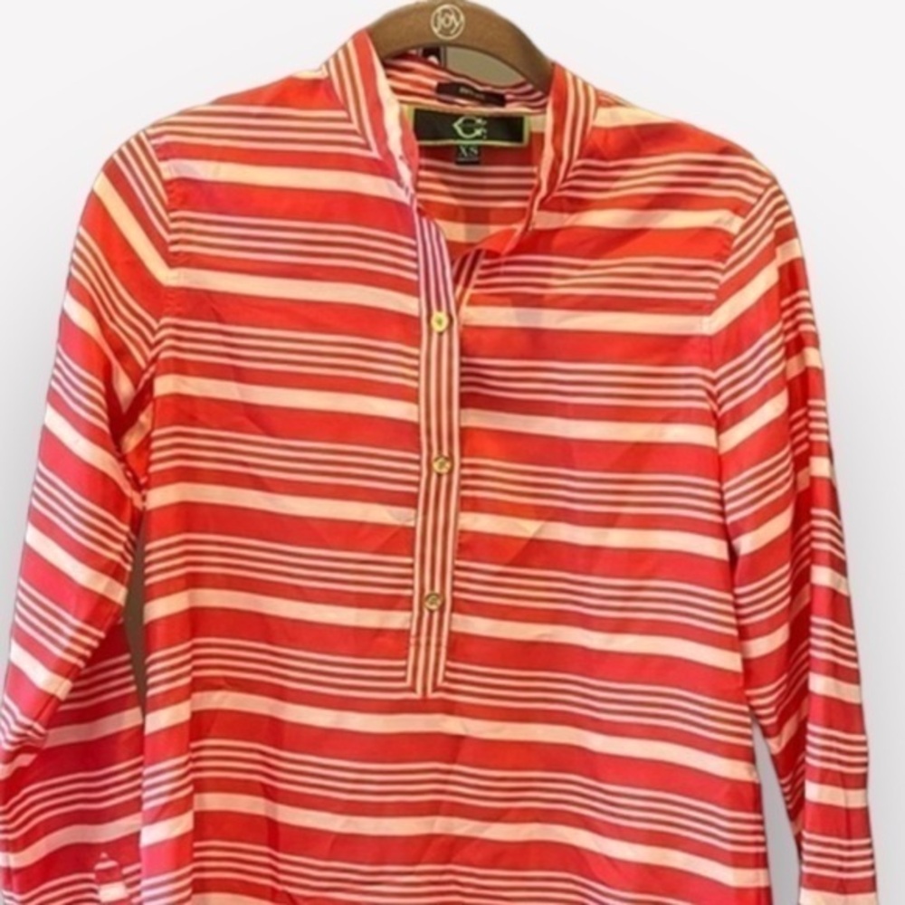 🛼🍕🪻C Wonder Christian Siriano Silk Blouse XS Pink Stripe Gold Button 
CLOSEOUT